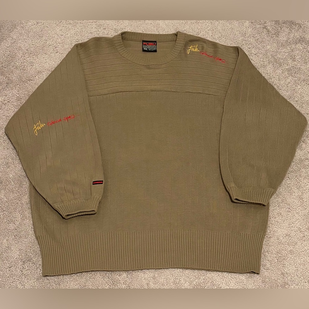 VTG FUBU Men’s Brown Sweater Circa 1992 Embroidered Size XXL